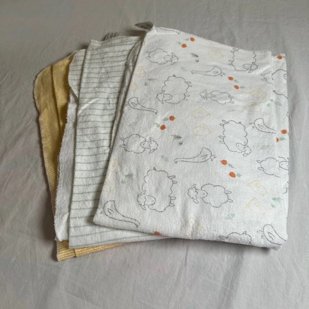 Carters Baby Receiving Blankets Set of 3 Yellow Green Stripe Sheep Farm Print OS